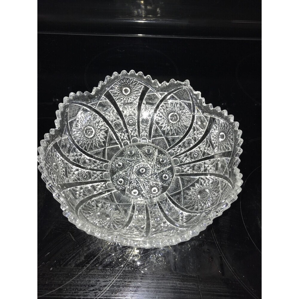 Antique EAPG Pressed Cut Glass Fuit Centerpiece Bowl Hobstar Imperial 8#